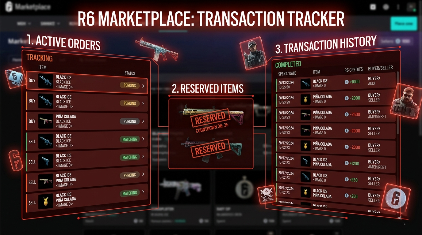 R6 marketplace transactions Tracking Orders, Reserved Items & History